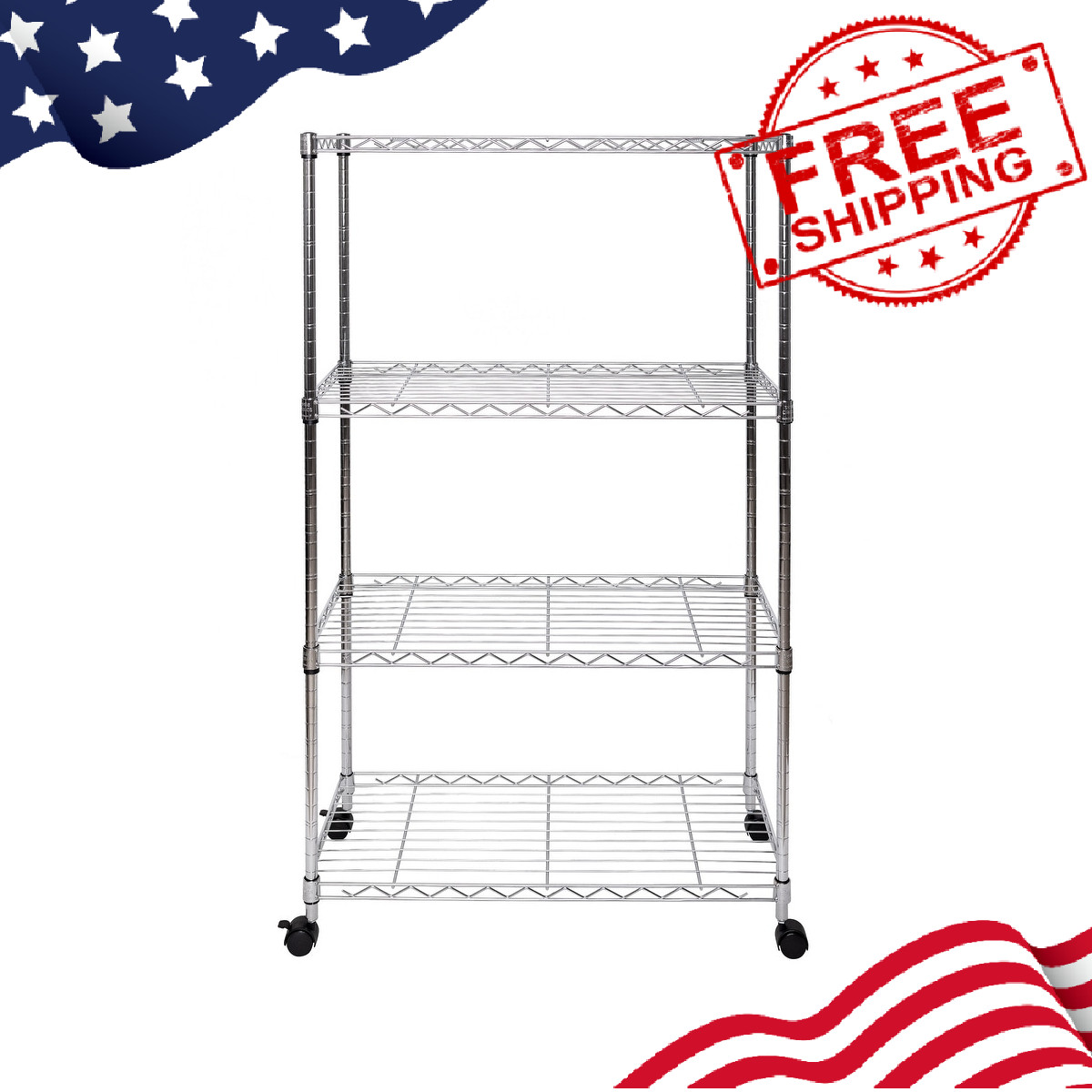 Seville Classics 4-Tier Steel Wire Shelving with Wheels, 30"Wx14"Dx48"H.