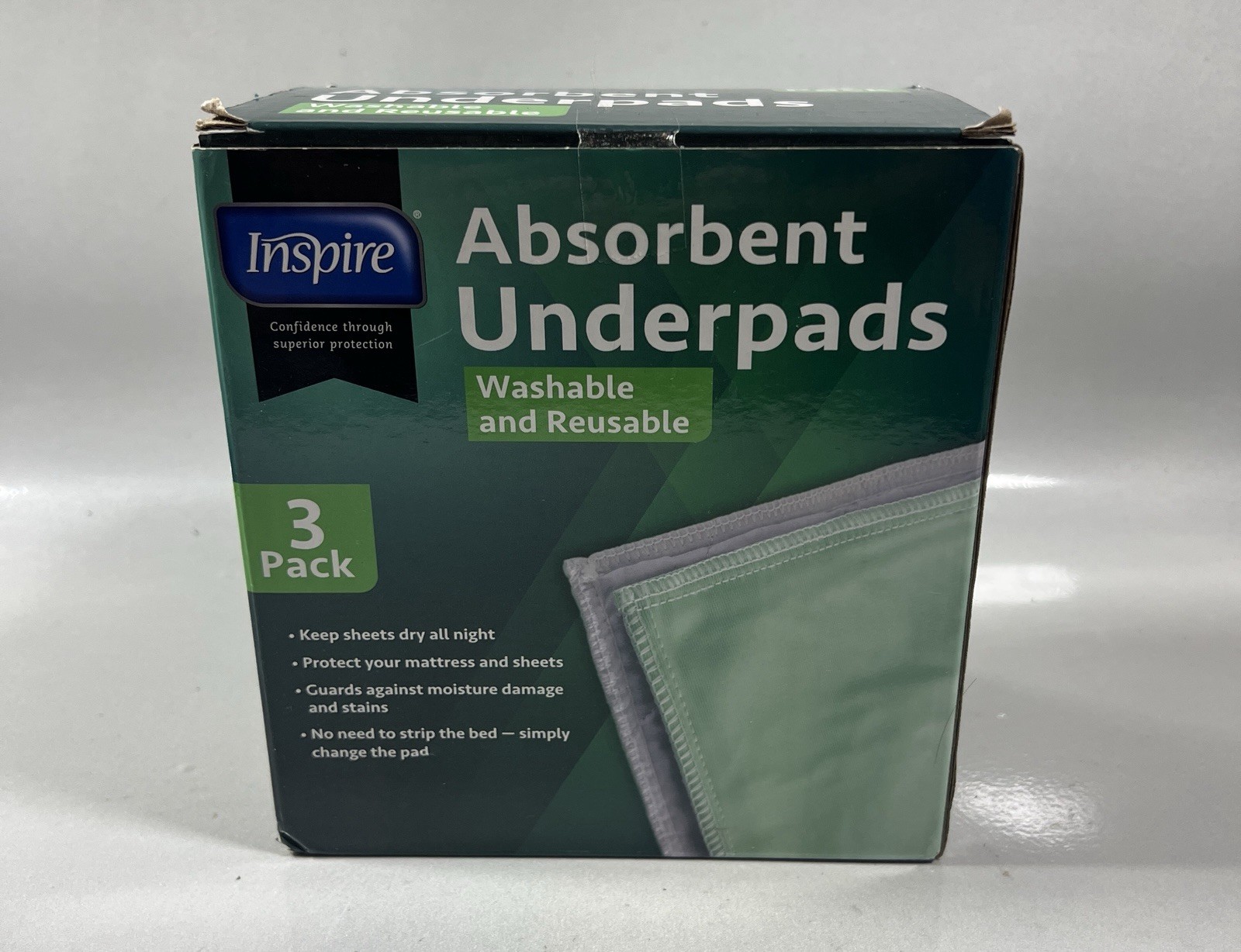 Inspire Washable and Reusable Absorbent Underpads Incontinence 18 x 24 3-Pack