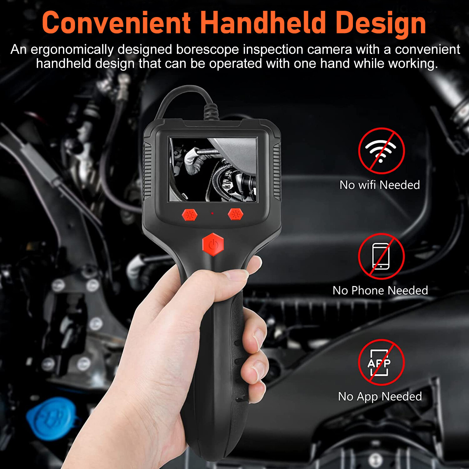 HD 1080P LED Handheld Industrial Endoscope Borescope 8mm Inspection Snake Camera