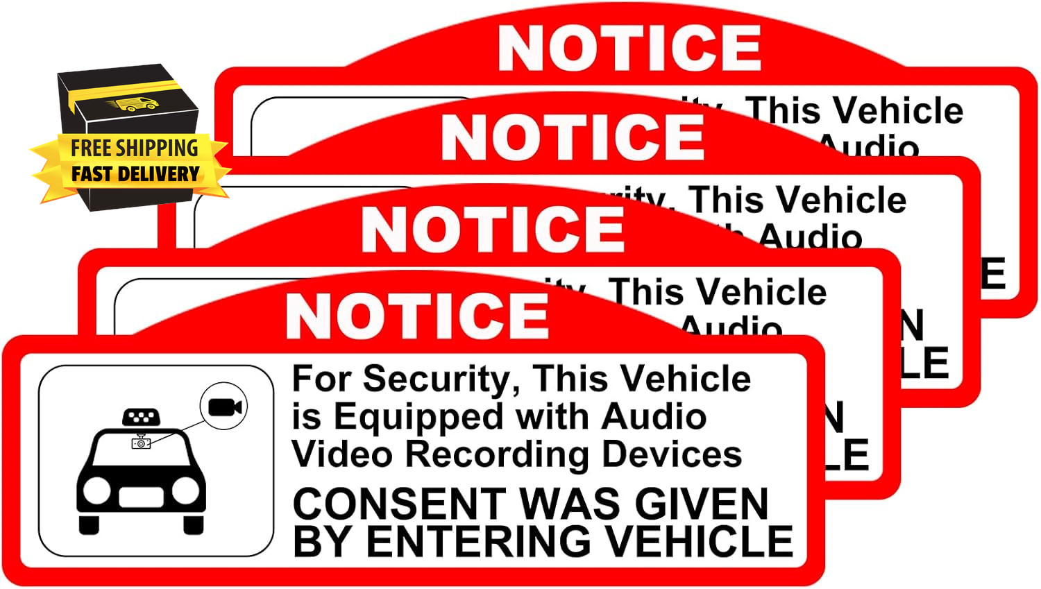 4 Pack Car Video Recorder Stickers, (9 X 3.5 Cm/W X H) -Camera Audio Video Recor