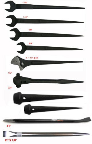 10PC CONSTRUCTION SPUD WR DUAL RATCHET  & IRON WORKERS & ALIGNING BARS