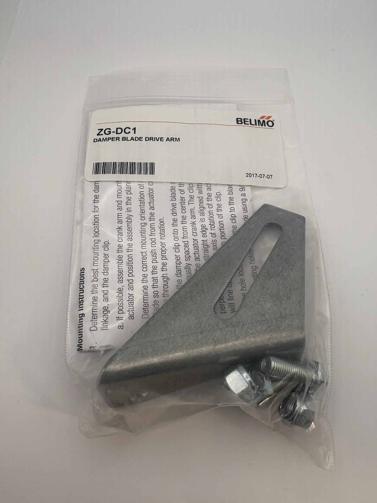 BELIMO ZG-DC1 Damper ACTUATOR Blade Drive Arm Damper Clip For Damper Blade, 3.5”