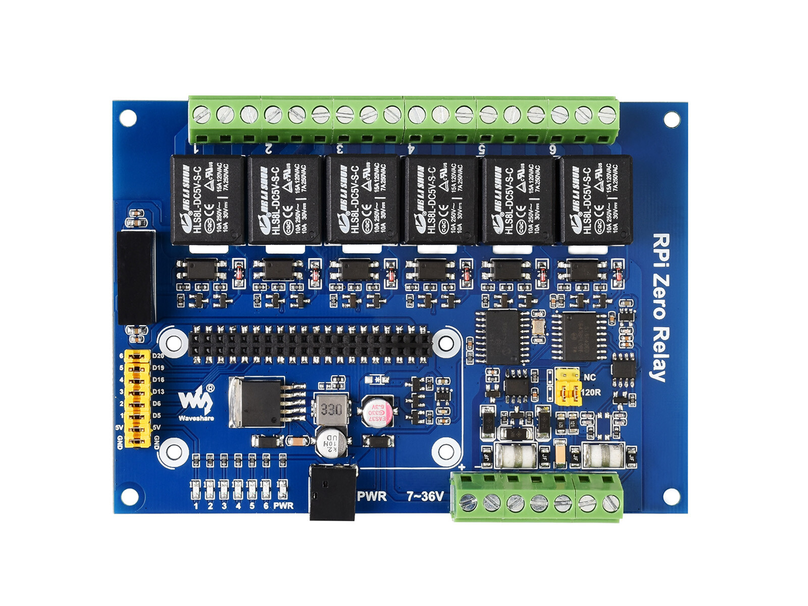 Waveshare Industrial 6-ch Relay Module for Raspberry Pi Zero RS485/CAN