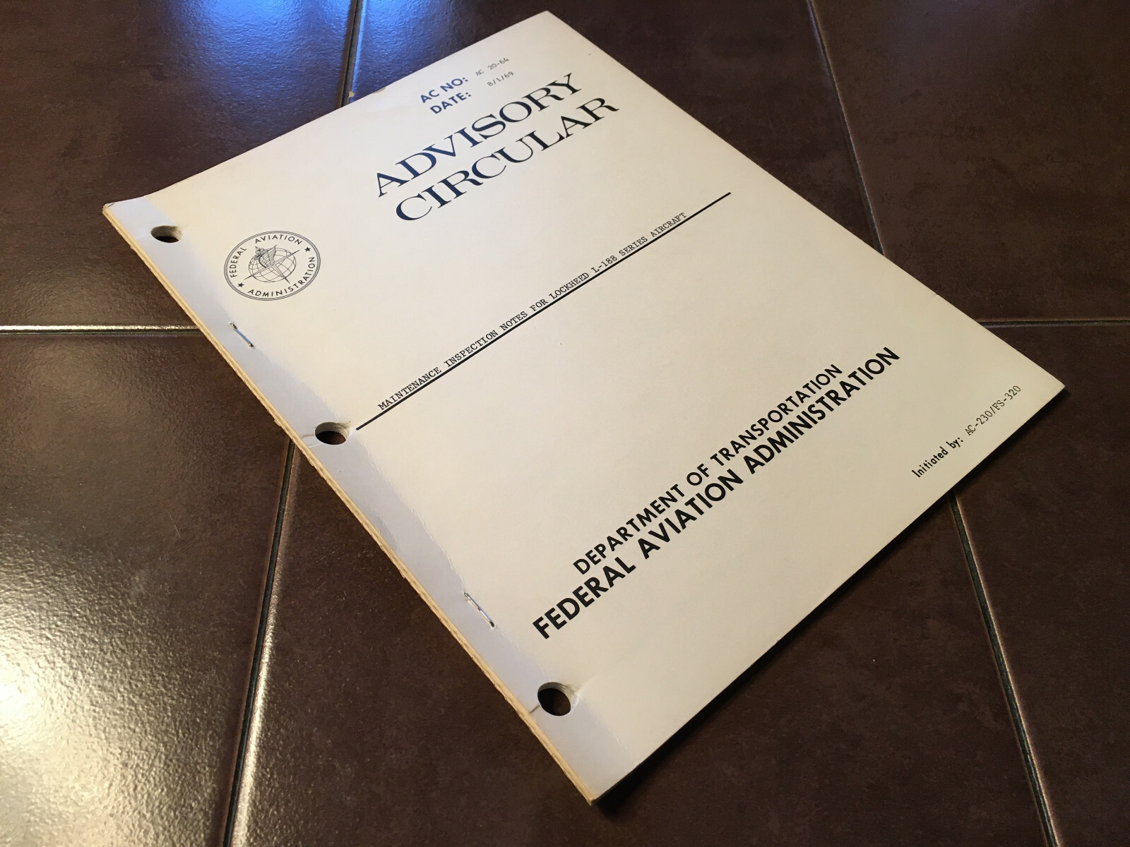 Lockheed L-188 Electra Maintenance Inspection Notes Booklet