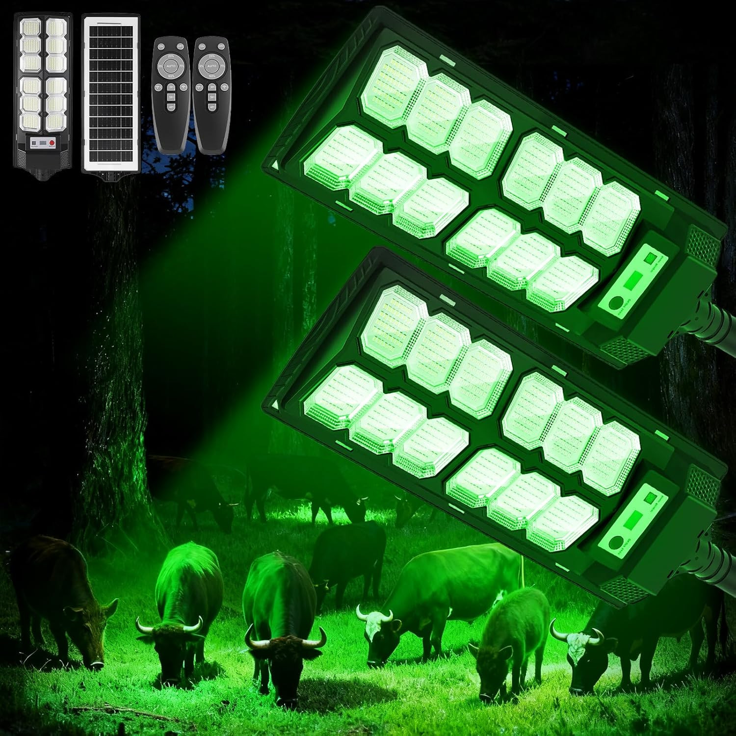 Hog Hunting Light 18000LM Green LED with Remote, Motion Sensor, Waterproof Solar