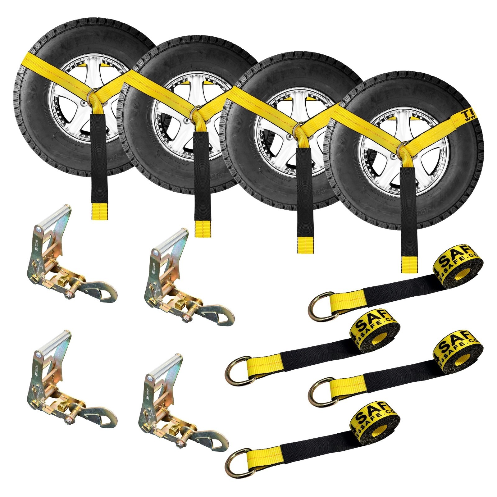 USA 4 Set 2" x 10' Ratchet w/ Snap Hook Wheel Lift Lasso Strap Tow Truck Towing