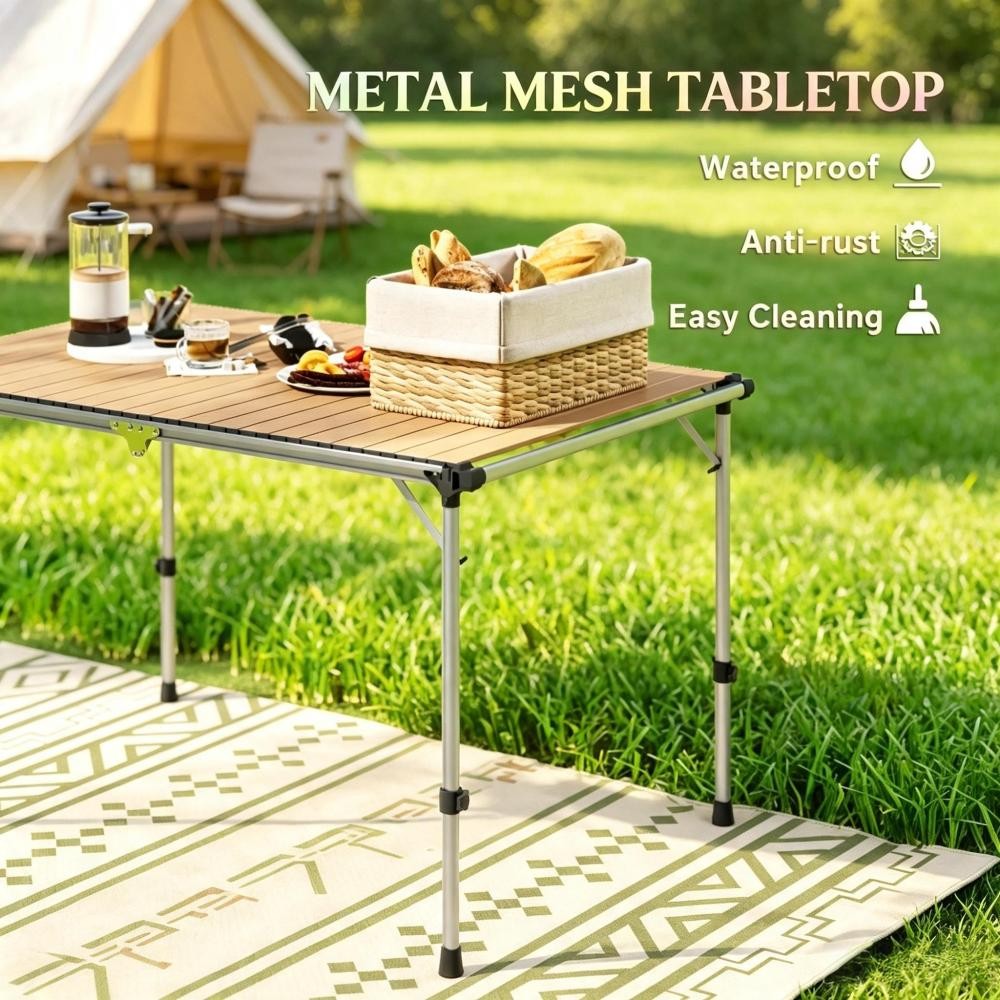 Adjustable Height Folding Camping Table, Portable Outdoor Utility Picnic Table