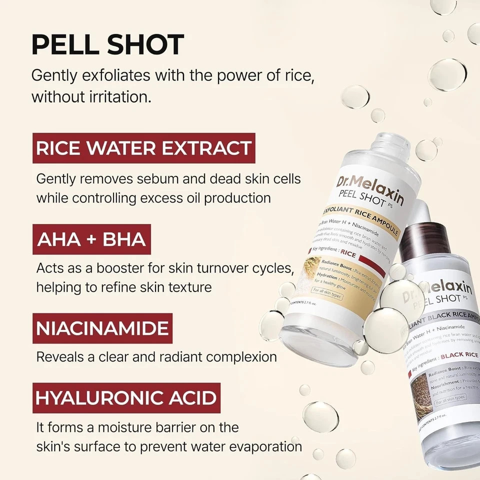 NEW Dr.Melaxin Peel Shot Glow White and Black Rice Ampoule Duo FREE SHIPPING US