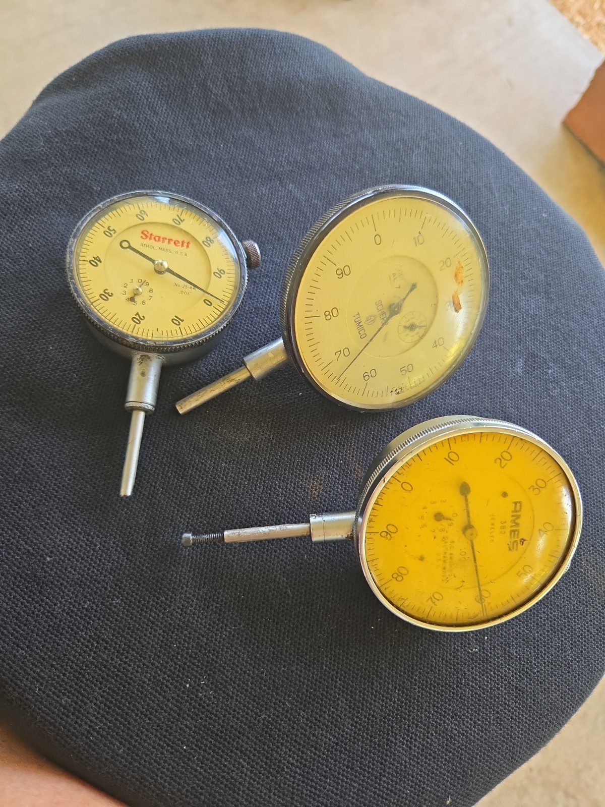 Lot of 3 Vintage Dial Indicators Starrett No. 25-441 Ames 382 Scherr Tumico USA
