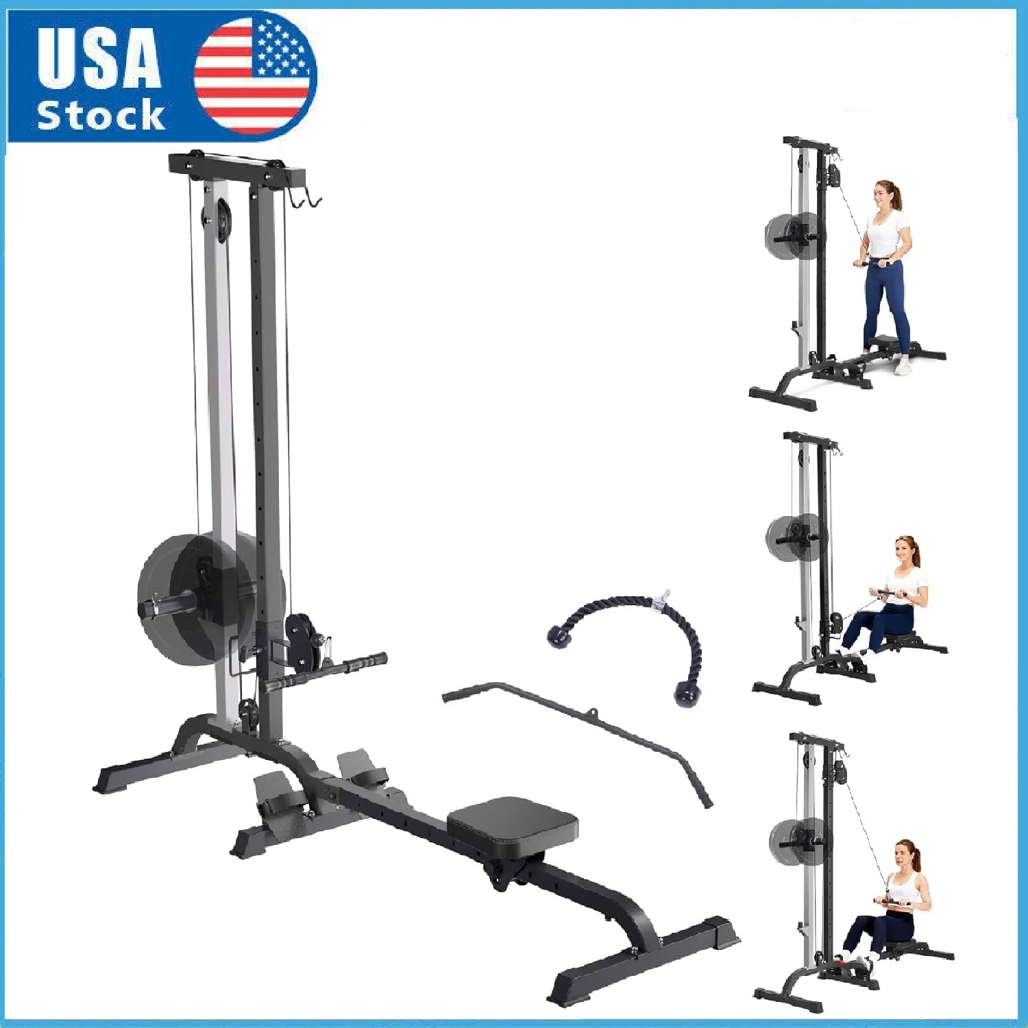 Rowing & Cable Machine ,LAT Pull Down & Low Row Compact Rowing Machine Home Gym