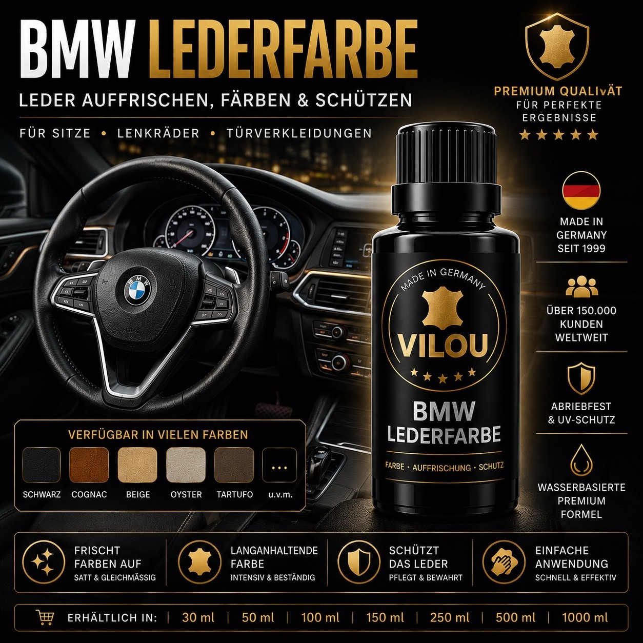 BMW Leather Paint 50 ml Leather Repair Leather Care Seat Steering Wheel by "VILOU"
