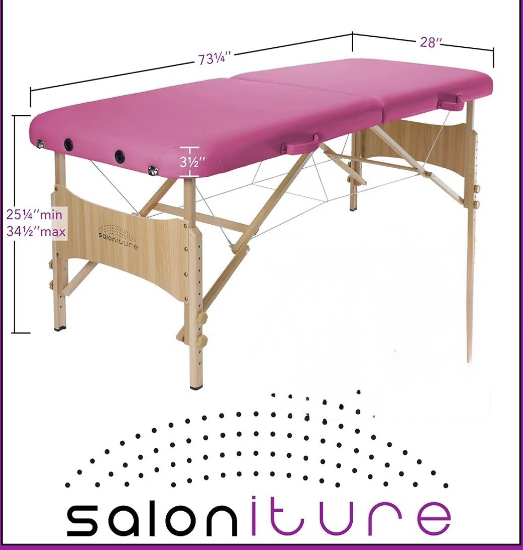 Saloniture Pink Portable Foldable Massage Table Adjustable Height 73" x 28"