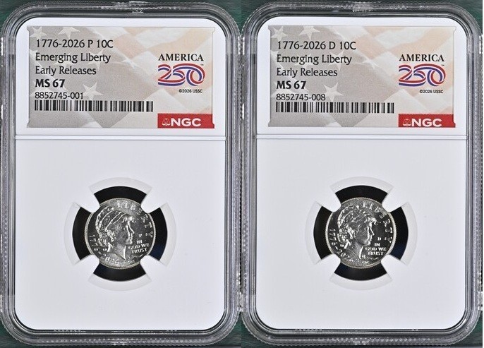 2026 P & D Emerging Liberty 10C Two-Coin Set NGC MS 67