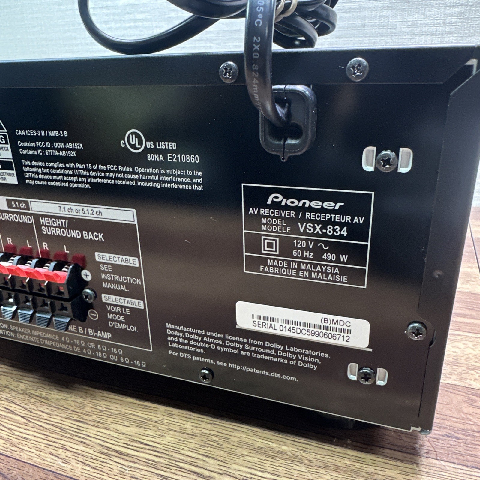 Pioneer AV Receiver VSX-834 Black / READ