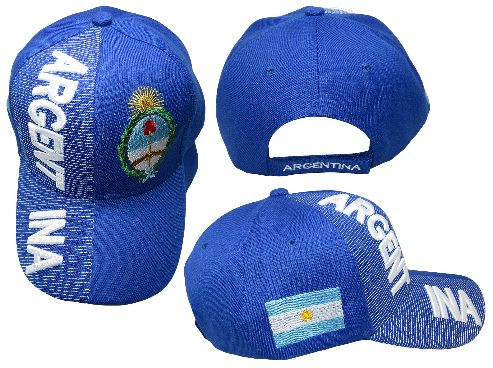 Argentina Country Royal Blue White Letter Crest Patch Side Embroidered Hat Cap
