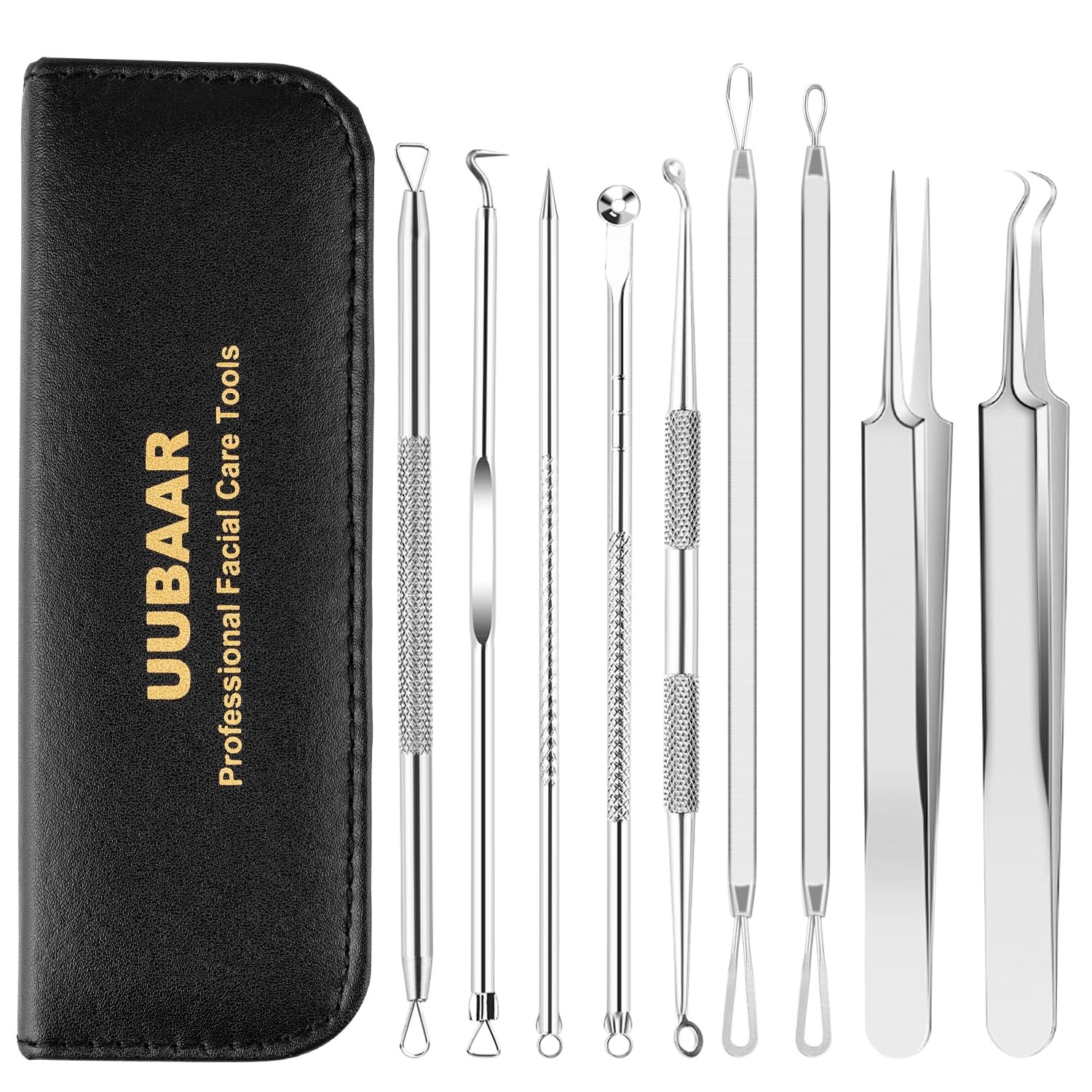 UUBAAR 9PCS Blackhead Remover Tools, Pimple Popper Tool Kit with 2 Silver