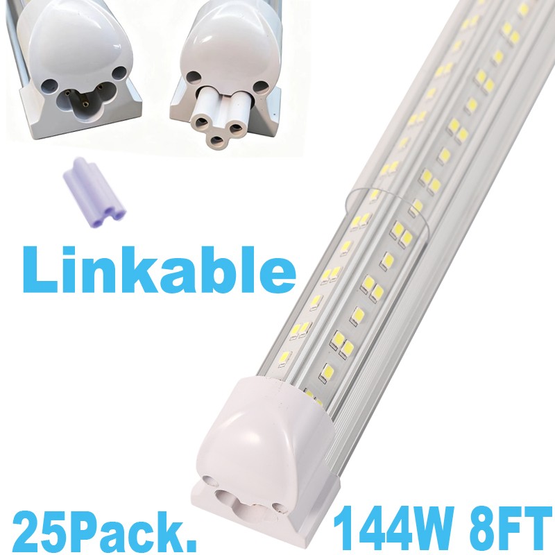 25 Pack 8 Foot LED Shop Light Fixture 8FT T8 LED Tube Light 8' 144W Garage Light