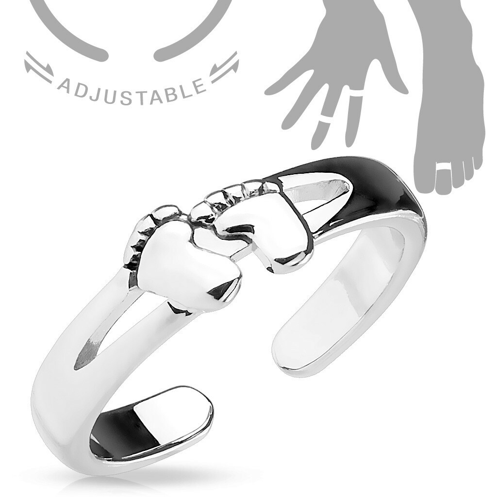 Silver Toe Ring or Mid Ring - Foot Print Pattern
