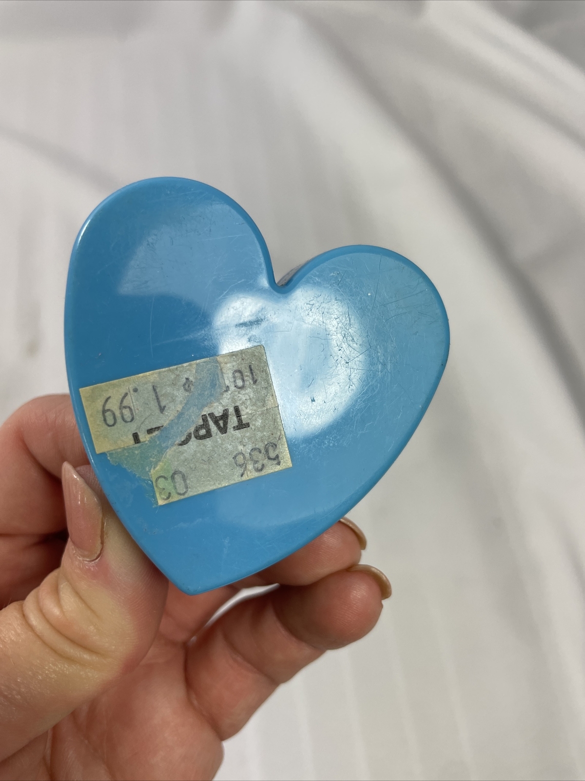 1980s heart box bear on rainbow 2" Blue lid opens