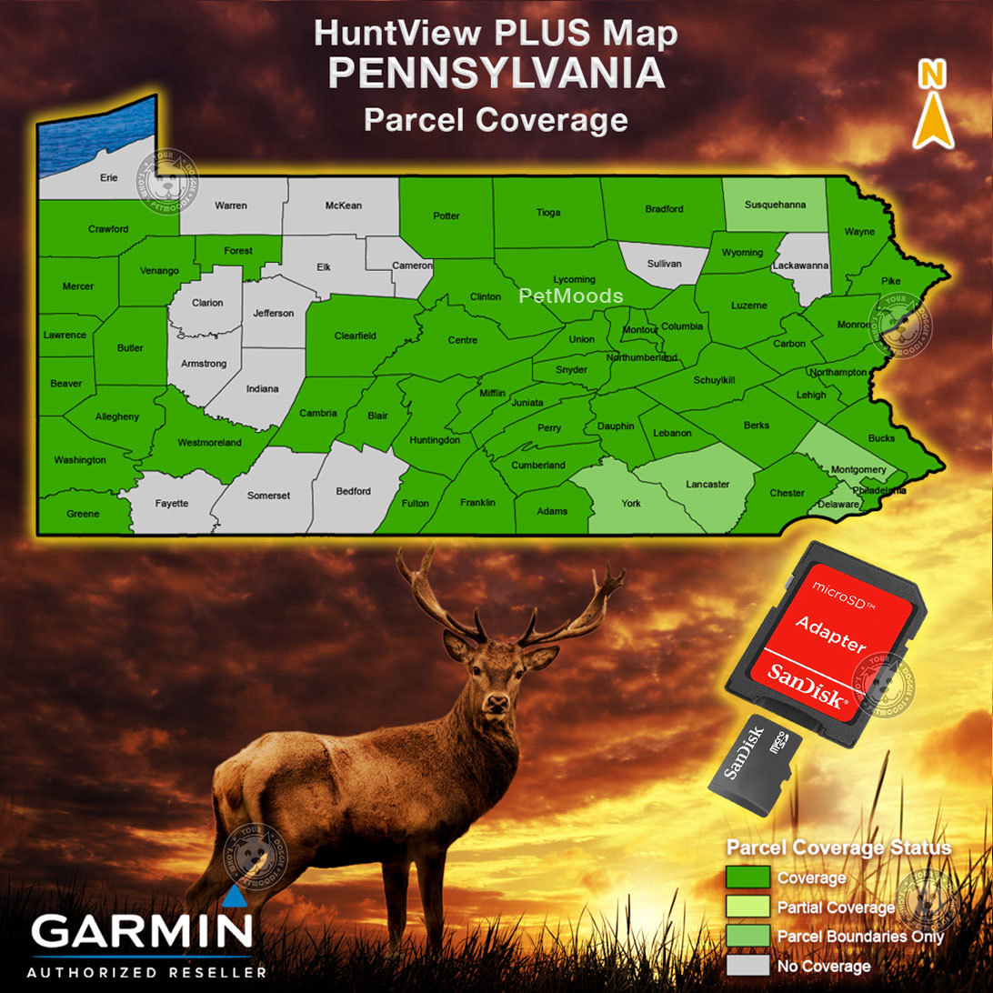 Garmin HuntView PLUS Map PENNSYLVANIA - MicroSD Birdseye Satellite Imagery 24K