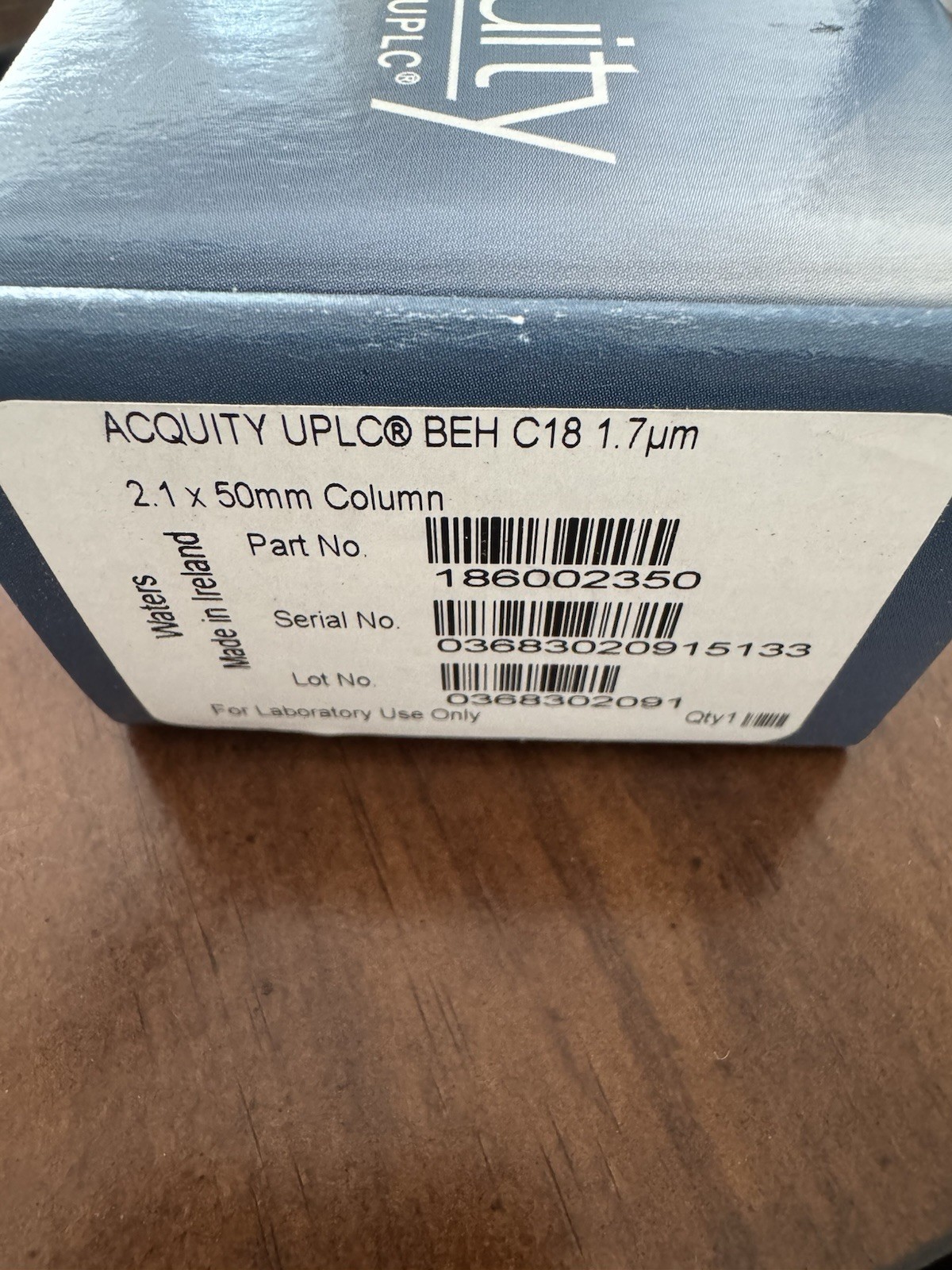 ACQUITY UPLC BEH C18 Column, 1.7 µm, 2.1 mm X 50mm New in Opened Box 186002350