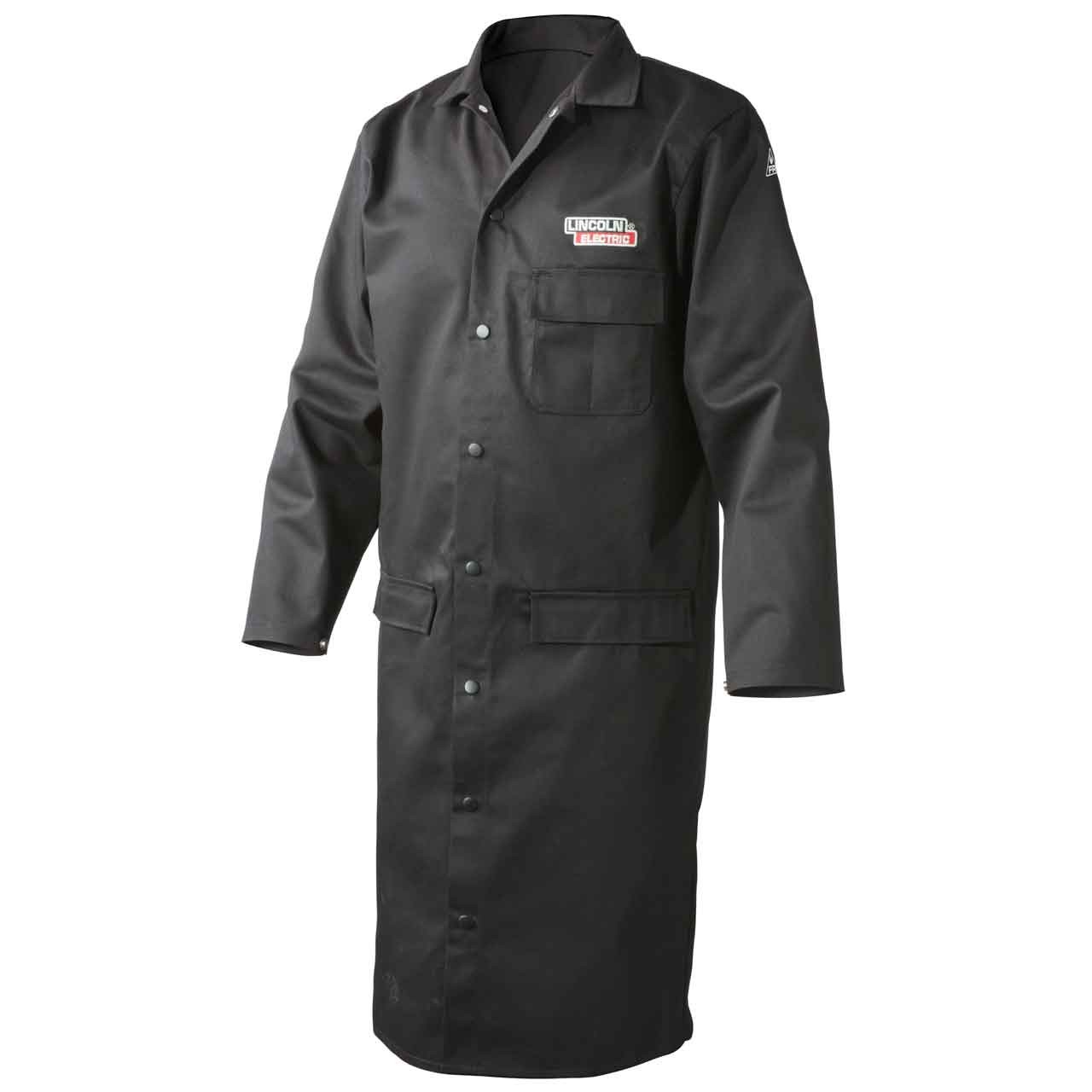 Lincoln Electric K3112 9oz. FR Black Welding Lab Coat Medium