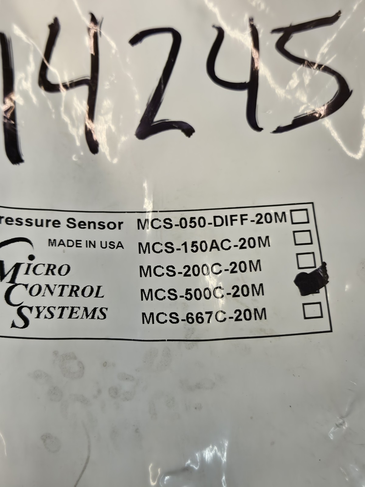 Micro Control Systems MCS-500C -20M Pressure Sensor & Cable