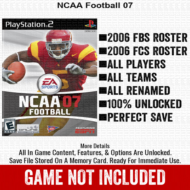 NCAA Football 07 PS2 Playstation Roster Season Player Update Memory Card