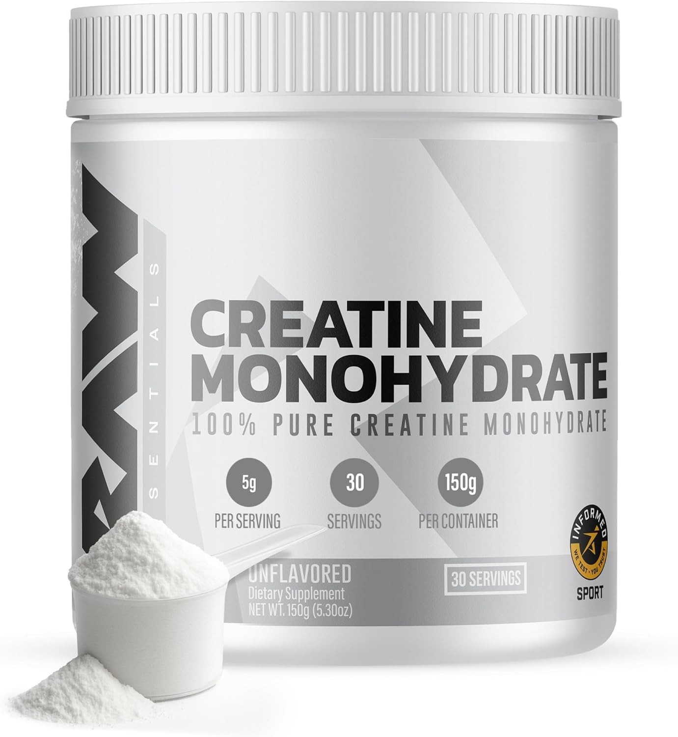 RAW Nutrition Creatine Monohydrate Powder, Unflavored (30 Servings) - Micronized