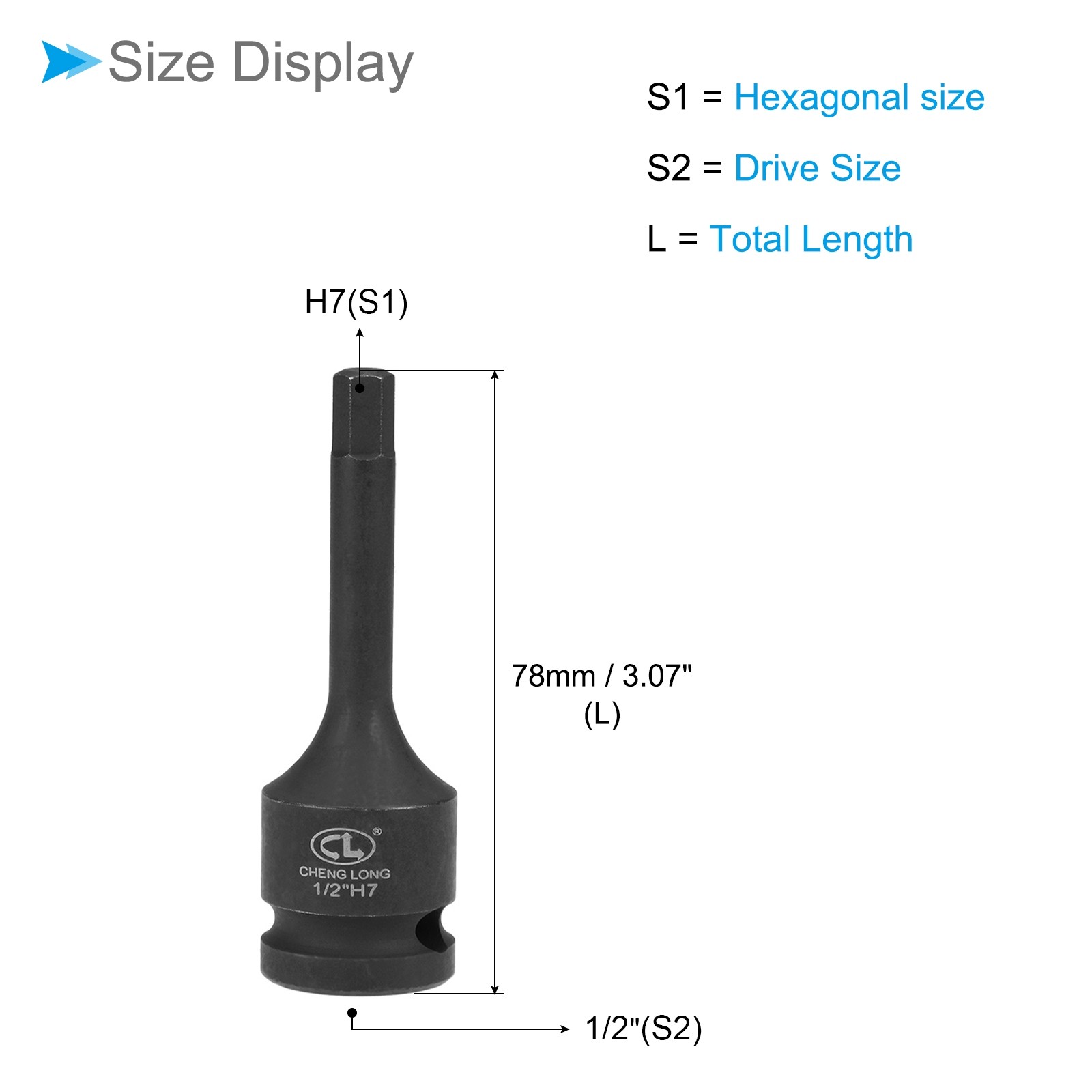 Impact Hex Bit Socket H7 Socket 1/2" Drive Cr-Mo Steel Impact Grade Socket