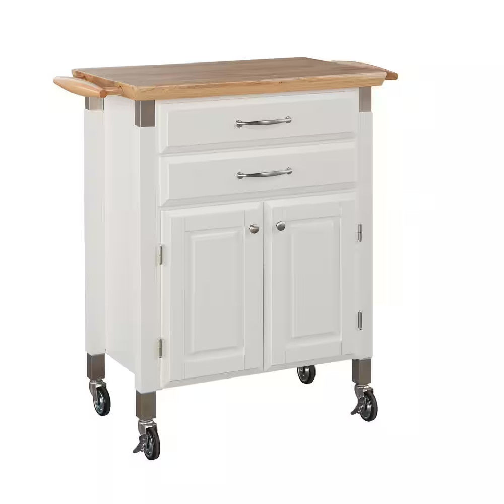 Dolly Madison White Kitchen Cart with Natural Wood Top