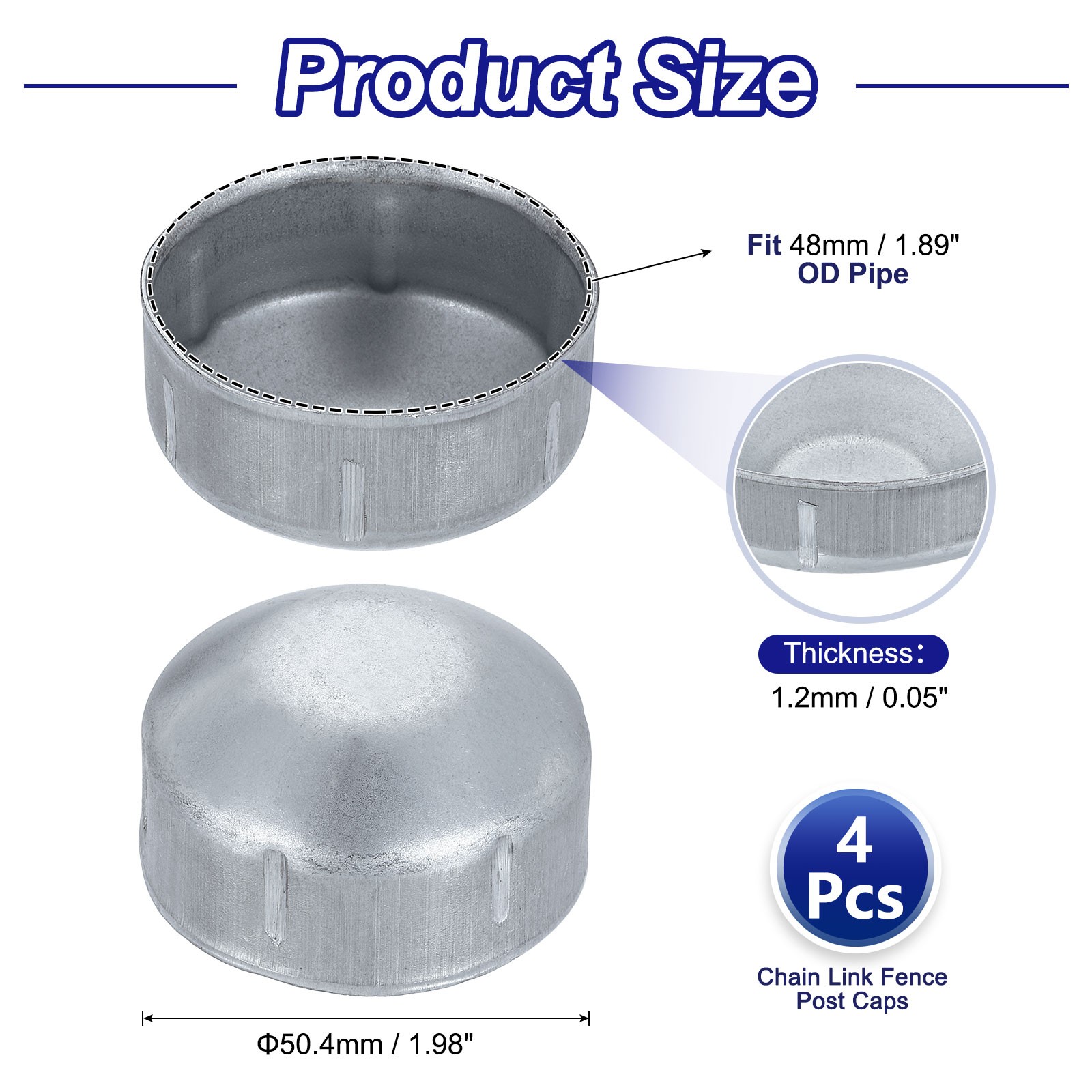 4Pcs Chain Link Fence Post Cap, Dome External Post Caps Fit 1-7/8" OD Pipe