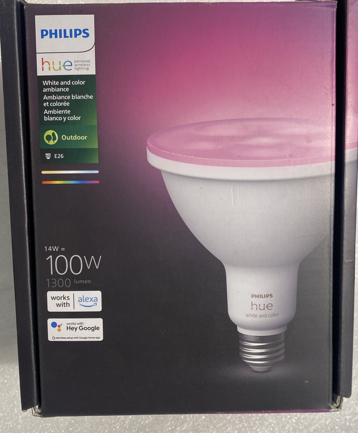 LED Bulb Smart Philips Hue 100W PAR38 White Color Ambiance E26 Color-Changing