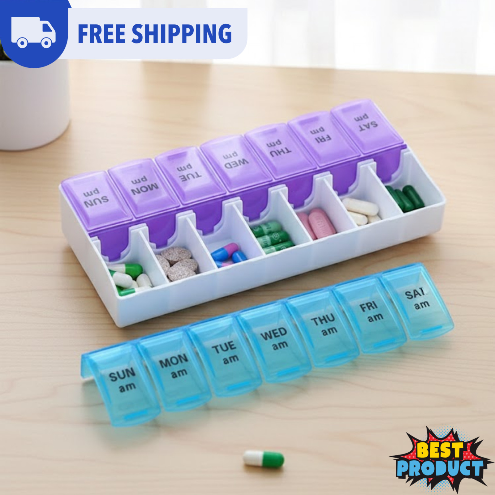 1 Pack Weekly Pill Box Organizer Twice a Day Organizer Case Medicine 7 day AM PM