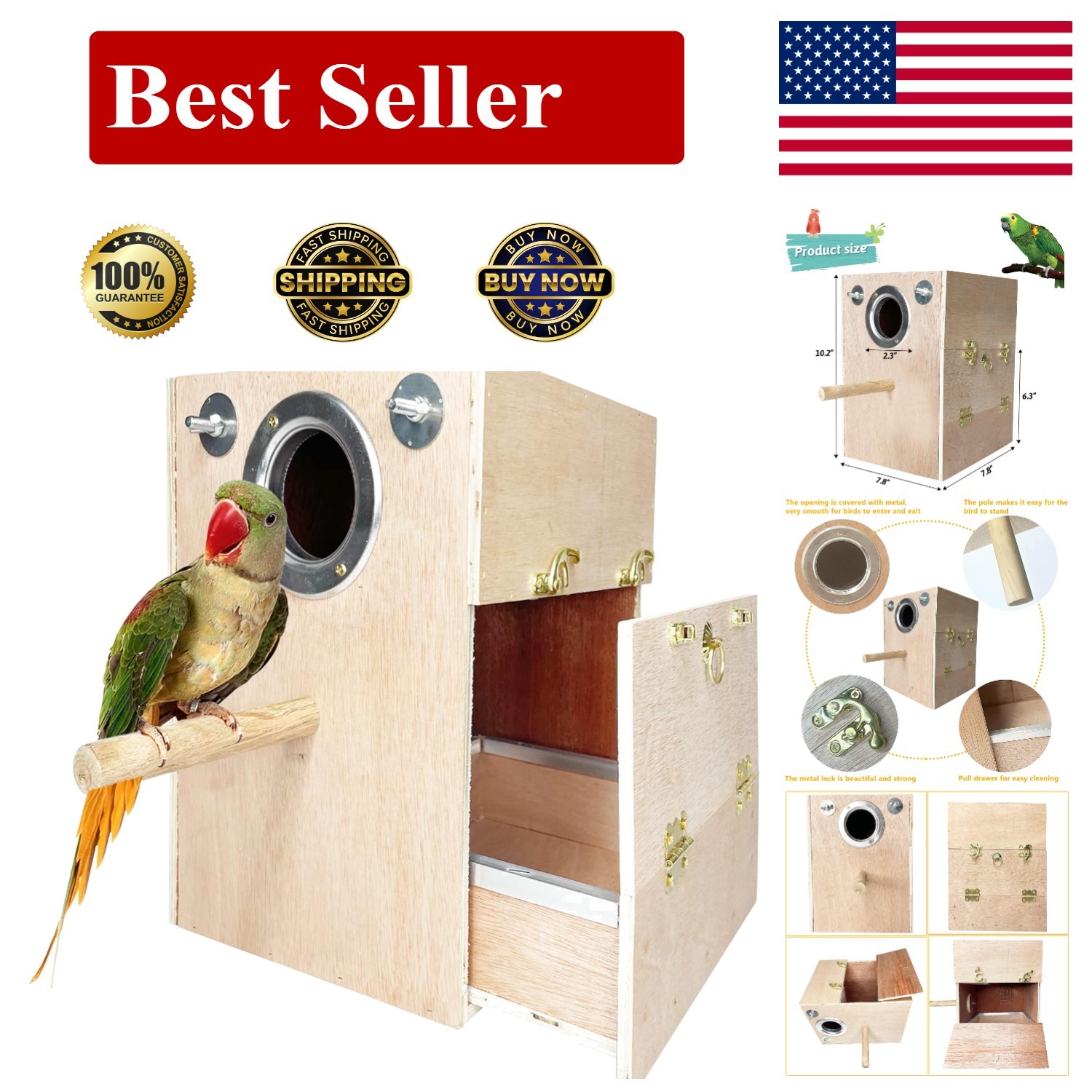 Parakeet Nesting Box Wooden Bird Breeding Nest Parrots Mating House Wood Bird Av