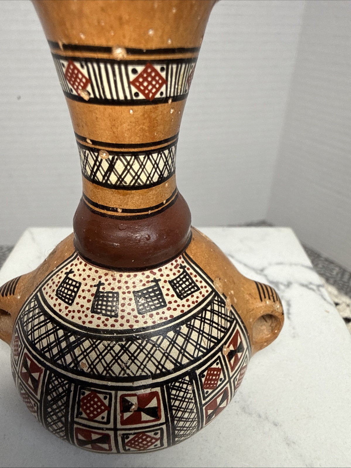 Cusco Peru Art Pottery Hand Painted Patterned Vase Small 3” Vintage Decor