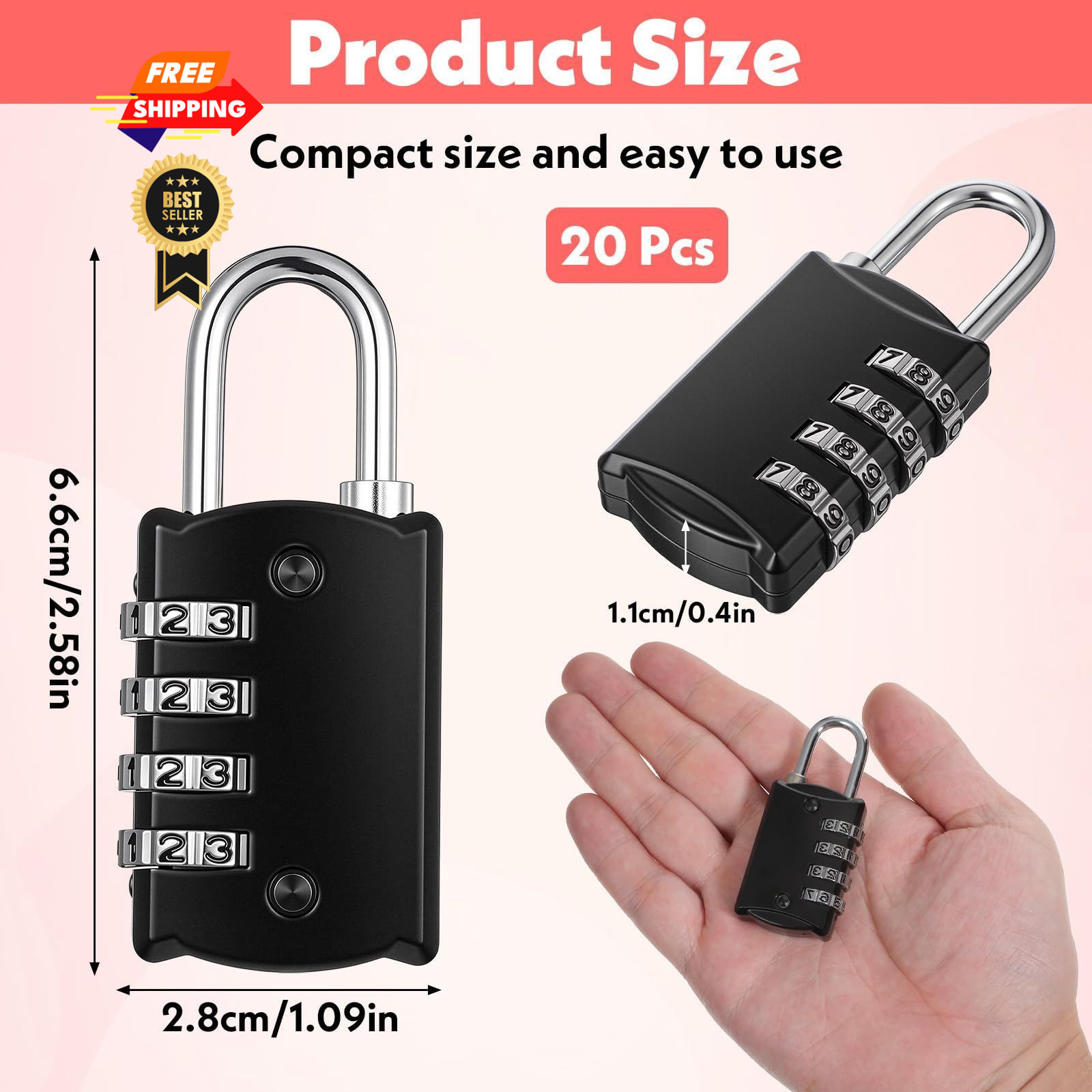 20 Pcs 4 Digit Combination Lock, Small Combo Padlock Black Locker Locks