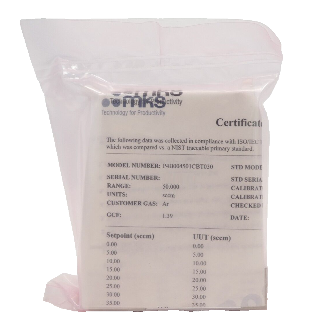 MKS Instruments P4B004501CBT030 Mass Flow Controller MFC 50 SCCM Ar New Surplus