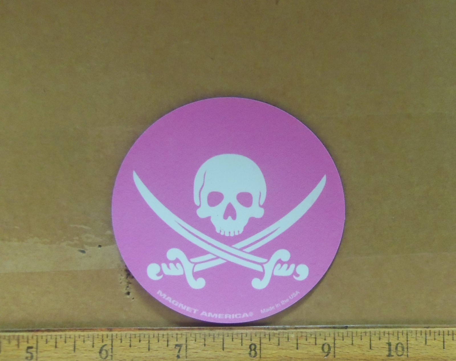 Skull and Crossed Sabres - Pink Circle Shaped Magnet