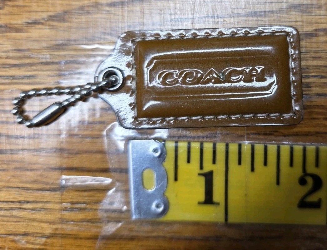 Coach Hangtag Brown Patent Front And Back With Silver Chain