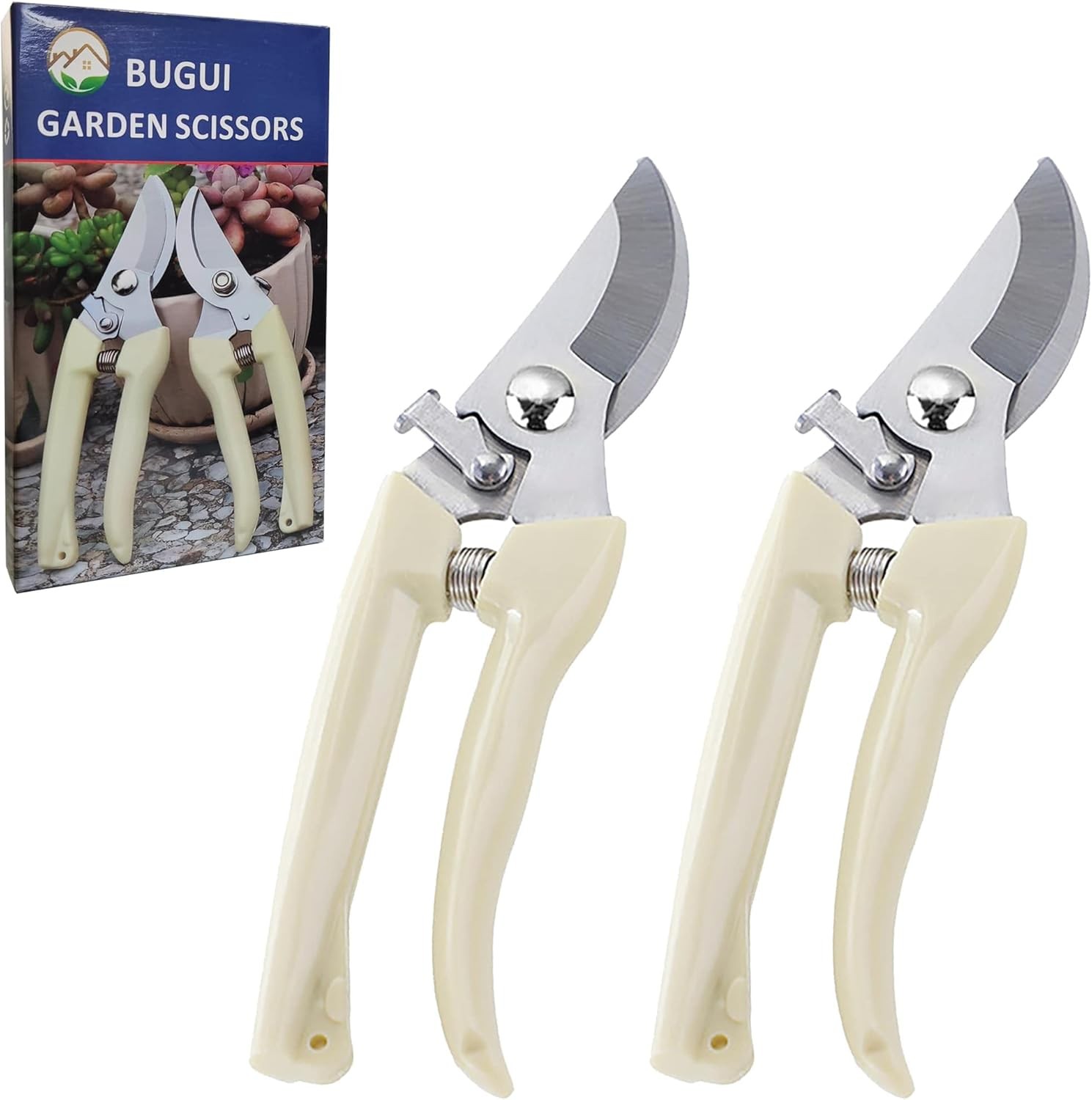 BUGUI Bypass Garden Pruning Shears - 2 Pack, Ultra 7" (C010), Ivory