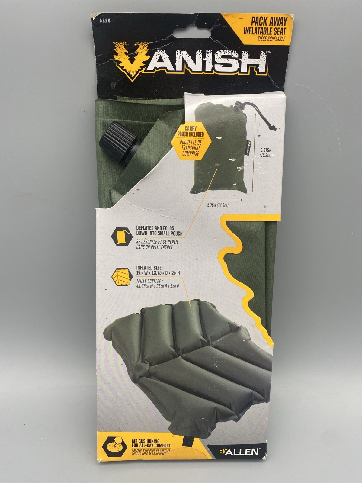 Allen Vanish Pack Away Inflatable Seat Green Cushion Hunting Camping NEW SEALED