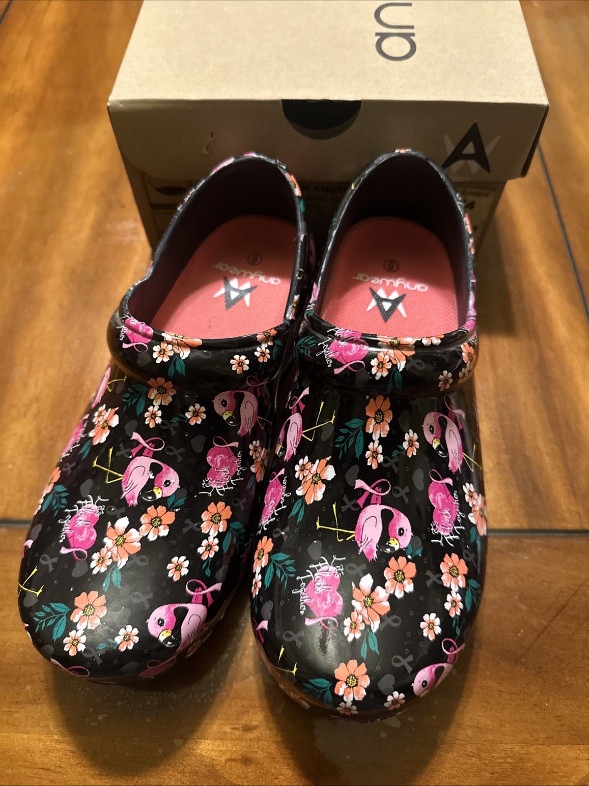 Anywear SR Angel Non Slip Womens Clogs Floral Flaming Shoes Size WMNS/6 MEN/4