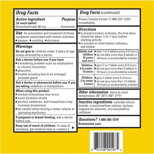 Dramamine Original, Motion Sickness Relief, 36 Count New Free Ship...