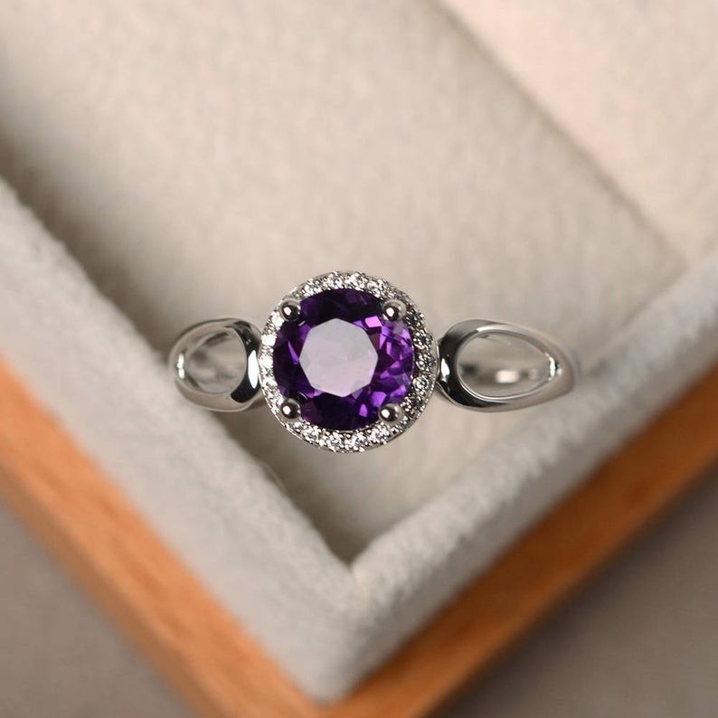 1.65 Ct Natural Amethyst Diamond Engagement Proposal Ring 14K Solid White Gold