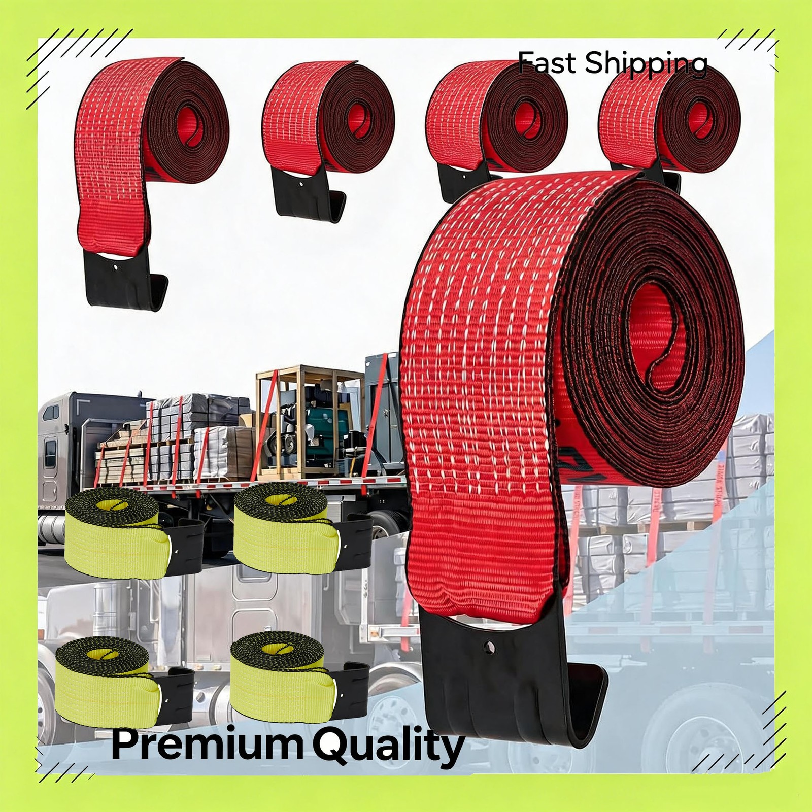 4"x30' Flat Hook Winch Straps Heavy Duty 6000lb WLL 18000lbs Break Strength 4Pcs