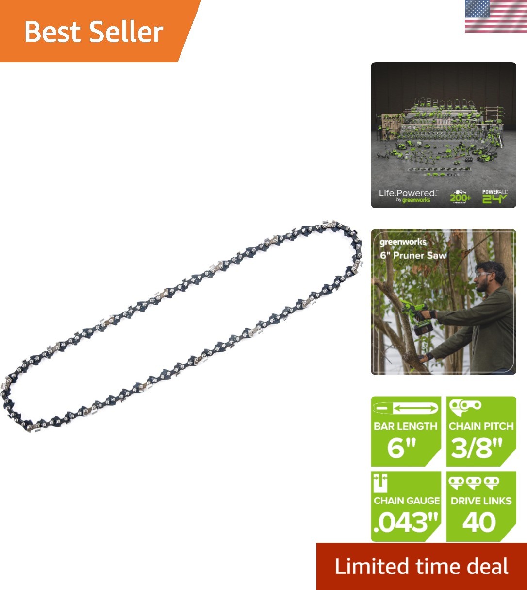 Durable 6" Chainsaw Chain - 0.3" Pitch and 32 Drive Links for Smooth Operation