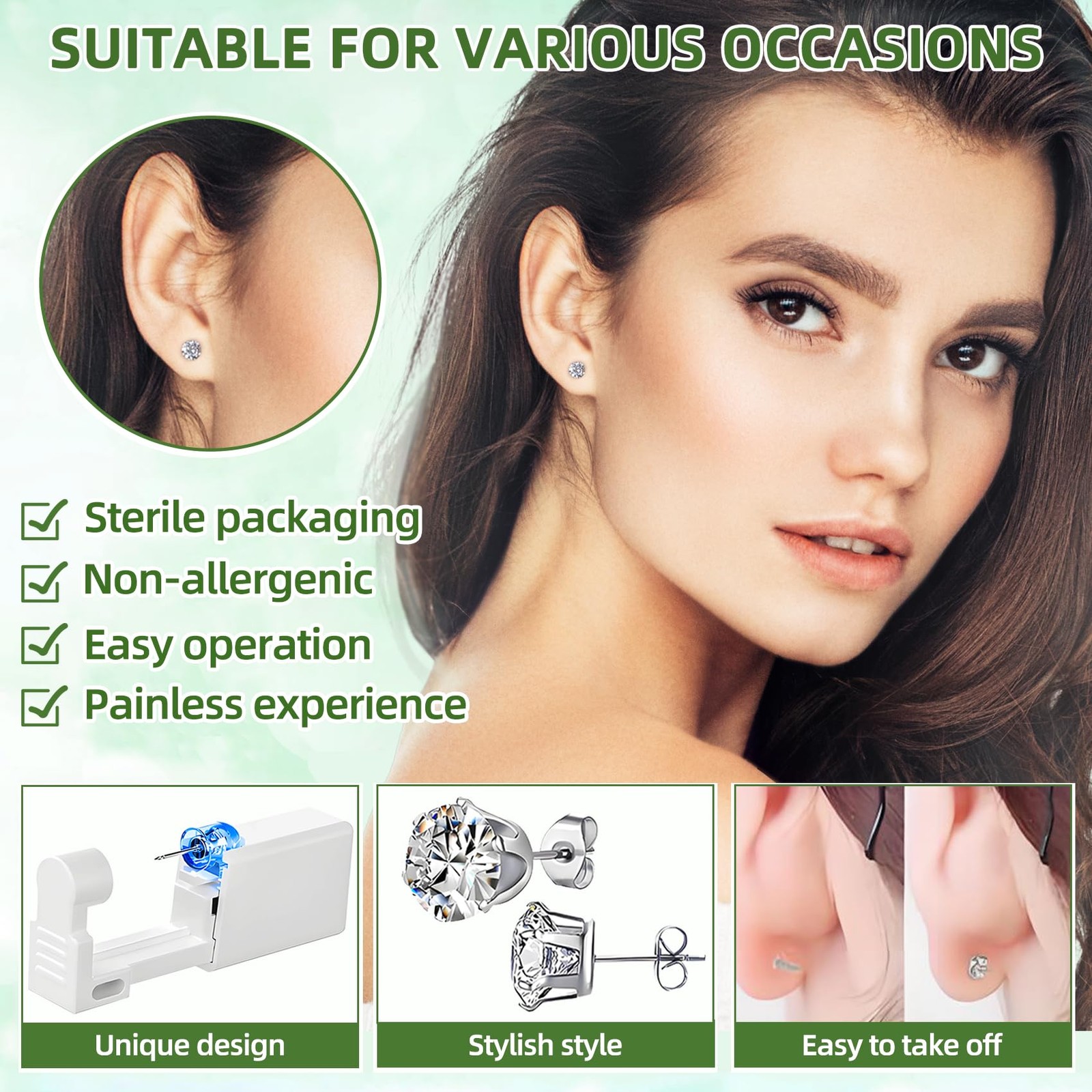 24 Pcs Ear Piercing Kit Disposable Gun with 3mm, Silver-3mm