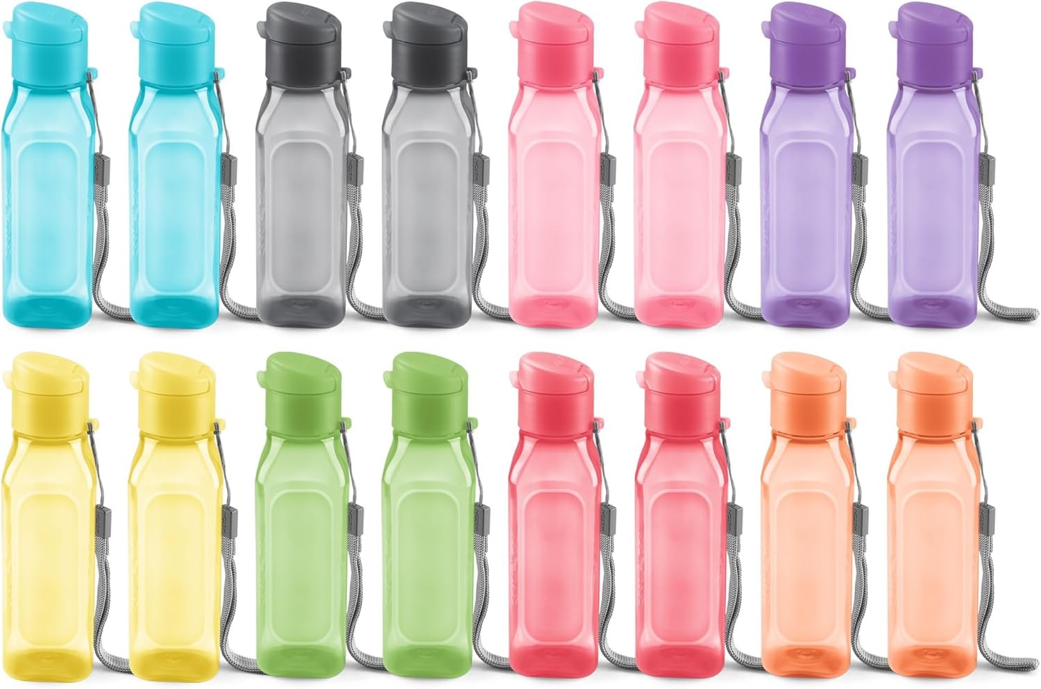 Bulk Set of 16 Multicolor 10Oz Water Bottles for Kids and Adults - Leak Proof wi