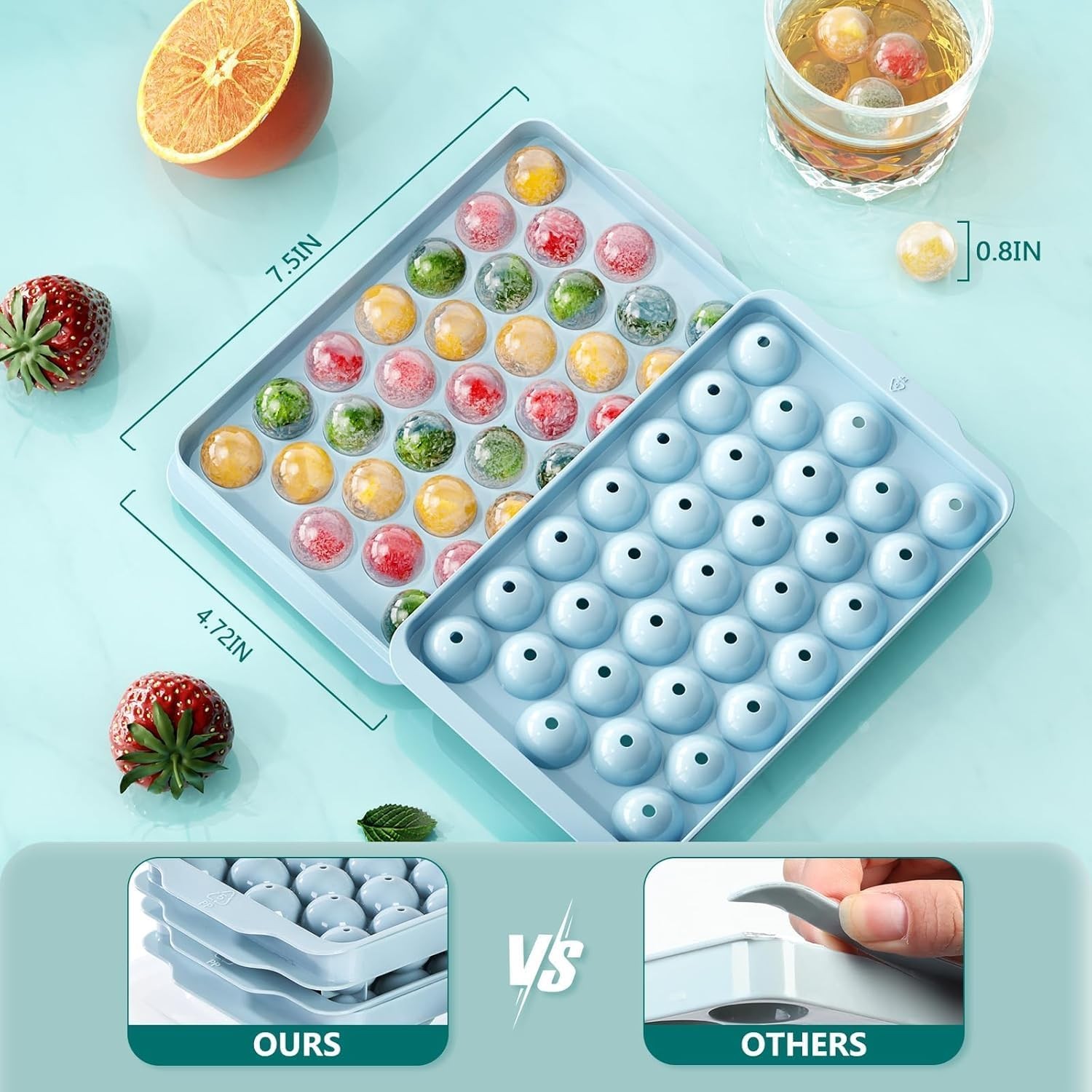 Optish 3 Pack Round Ice Cube Trays with Lid Bin Blue